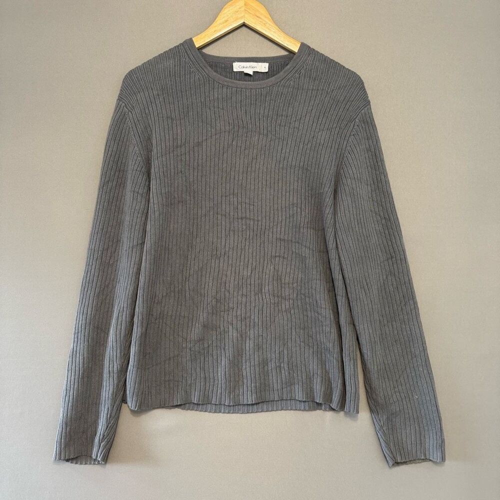 Calvin Klein Women’s Grey Ribbed Sweater Size Medium Crew Neck Style Preppy
